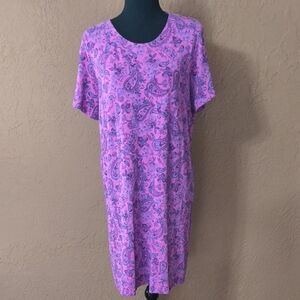 J. Jill Wearever Collection Pink and Purple Paisley Tee Shirt Dress L Petite